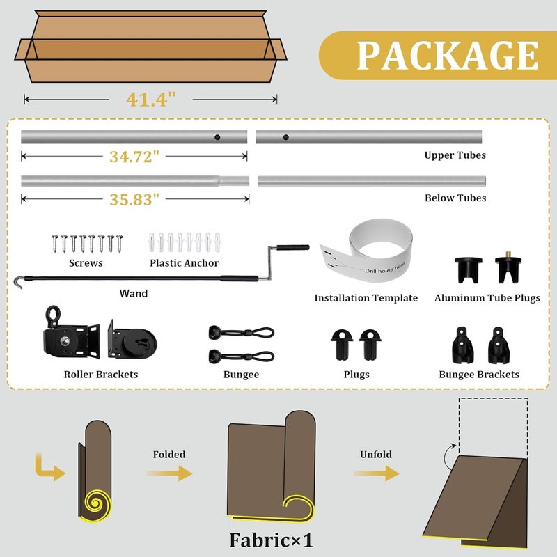 Shade&Beyond Outdoor Roller Shades with Splicing Design, 6' W x 6' H Cordless Patio Roll Up Blinds, Exterior Shade Cloth Roll for Porch, Gazebo, Pergola, Balcony, Gray - Image 2